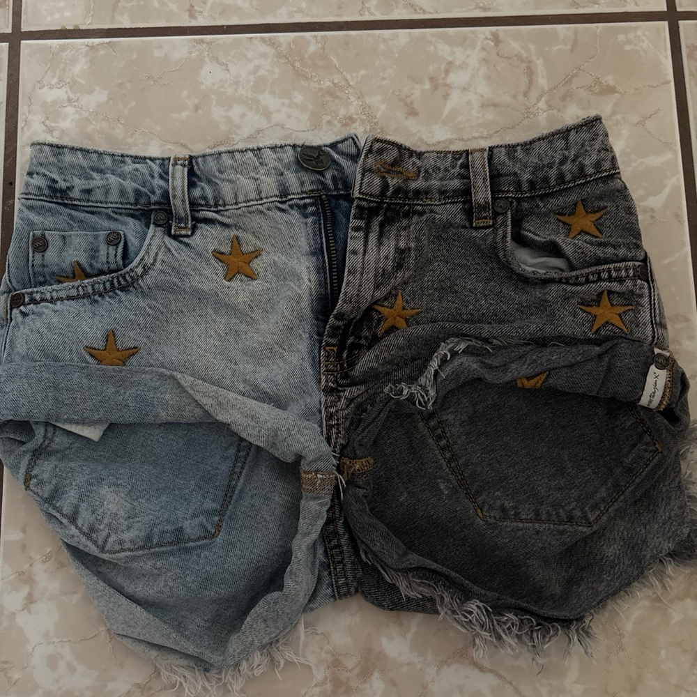 One Teaspoon Black and Blue Starred Shorts